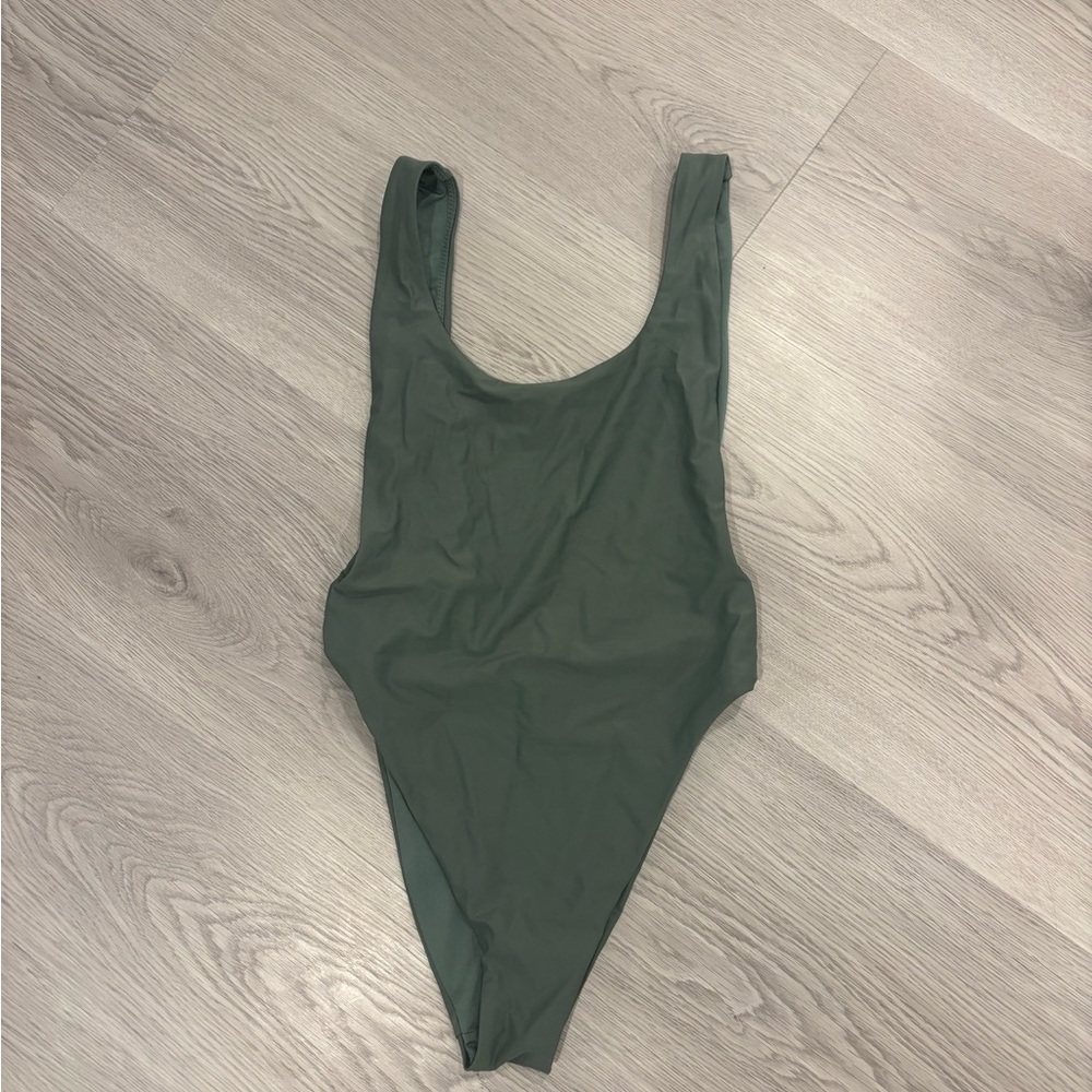 Aerie Open Back Sage One-Piece Swimsuit